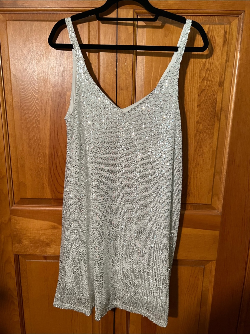 Silver Sequin Slip Dress